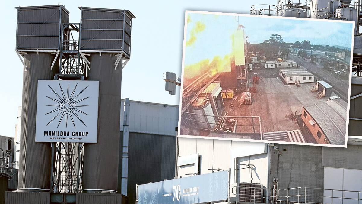 The Shoalhaven Starches plant, owned by Manildra Group, in Bomaderry and a picture of the explosion that occurred in December 2023. Picture by Robert Peet/Supplied