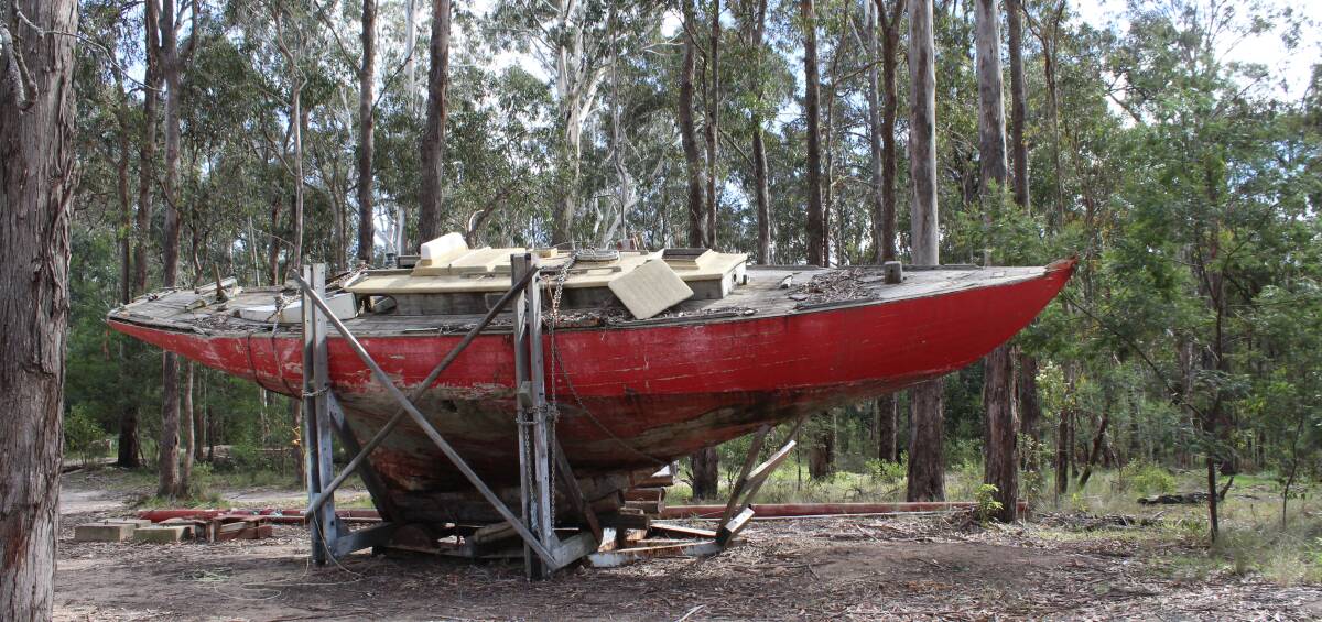 HIGH AND DRY: Bega Valley Shire Council wants the Jindivik, which competed in the 1959 Sydney to Hobart Yacht Race, removed from Quarantine Bay. Picture: Liz Tickner 