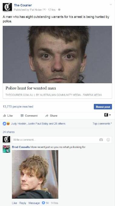 The Courier's Facebook post and Cassells' comment below.