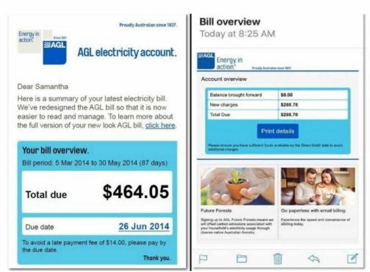 Real or fake? Email from energy provider AGL. Photo: Supplied