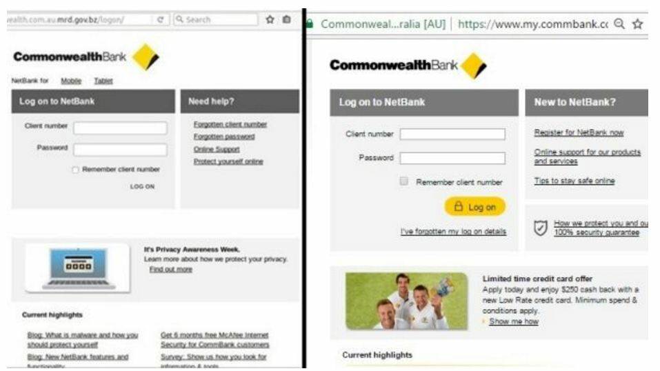 Real or fake? Commonwealth Bank's internet banking sign in webpage. Photo: Supplied