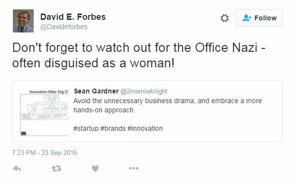 "Office Nazi": Mr Forbes tweets on September 23, 2016. Photo: Twitter.