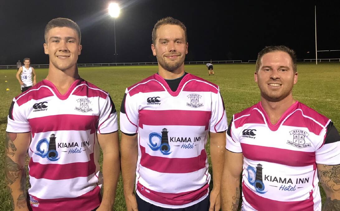 CALLING COWS: Kiama Rugby Club's Wayne Shelford, Andrew Saulter and Bradley Russell model the jerseys they will wear for Ladies Day on July 1.