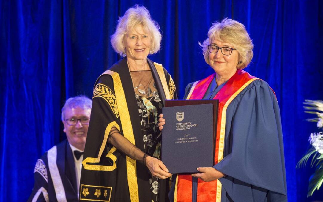 Sandra McCarthy is presented with her University Fellowship.