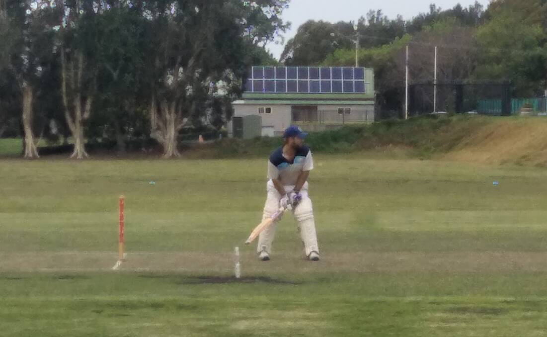 Kyle Stokes during his impressive innings of 55 v Lake Illawarra in round 3 of the South Coast District Cricket Second Grade competition. Photo: Ruben Campbell.
