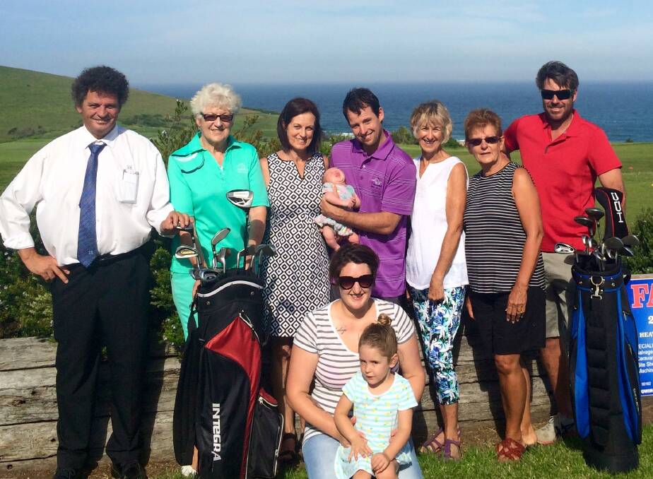 ON PAR: Joe Dignam, Kate Quinn, Rosalie Cronin, Brendan and baby Addison Czulowski, Rhonda Bailey, Lorraine Peade, Brad Huender and front Amy and Harlow Czulowski prepare for the 2016 The Green Day Out.