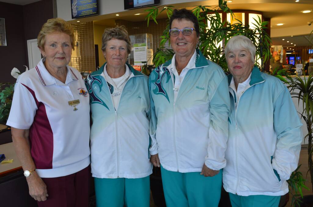 South Coast District president Ann Bradley with Minor Triples winners Sue McGilvray, Michelle Smith and Sally Dowling of Gerringong. Photo: Supplied.