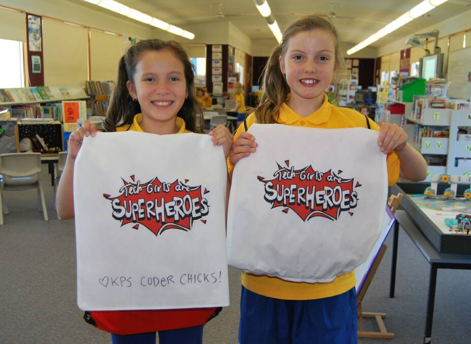 SUPER EFFORT: Matilda Povea-Purcell and Daisy Laird were excited to take part in the 2017 Tech Girls Superhero Challenge.