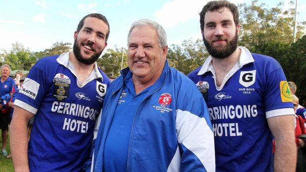 Heart of a Lion: Long-time Gerringong coach Mick Cronin, with sons Peter and Pat. Photo: Sylvia Liber