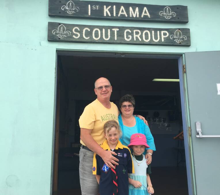 KIAMA SCOUTS: Phoebe and Olivia Glassier were joined by their parents Leonie and Wolf at the Open Day held at the Scout Hall in Kiama. 