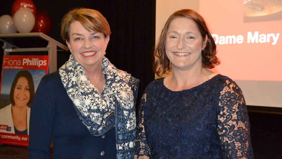 LUCKY LAST: Labor's Gilmore candidate Fiona Phillips, right, with former Queensland Premier Anna Bligh at a recent function in Nowra.