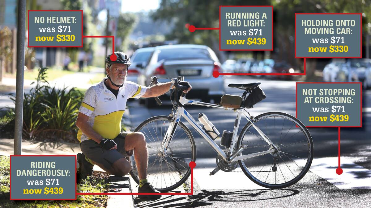Illawarra Bicycle Users Group chairman Werner Steyer shows the increase in a number of cycling offences, which he believes has make bike-riding less attractive to people. Picture: Robert Peet