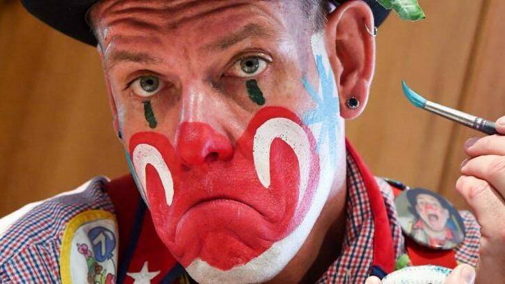 Rodney Meyer, 45, a clown who goes by the name of Stretch says he hopes the scary clown phase will fade out after Halloween. Photo: Peter Rae