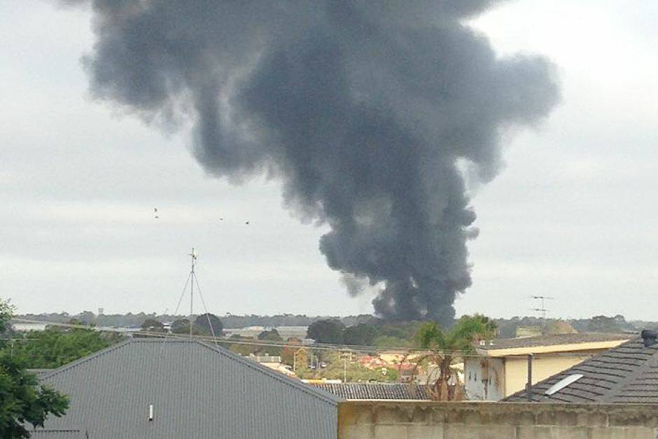 A burning factory at Kilburn throws black smoke into the Adelaide sky.

Twitter: Jason J