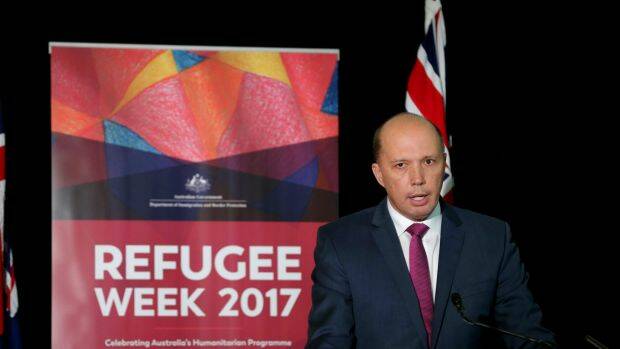 Immigration Minister Peter Dutton, pictured at a Refugee Week function in Parliament House on Tuesday. Photo: Alex Ellinghausen
