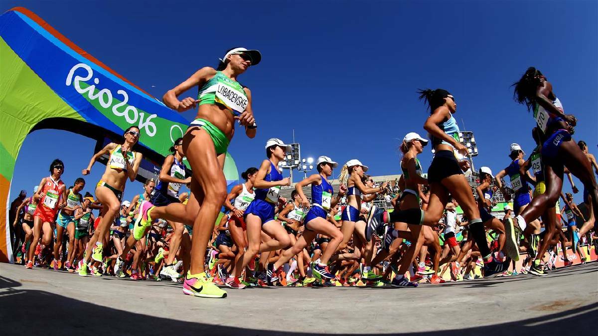 Diana Lobacevske of Lithuania starts the Women's Marathon. Photo Getty Images