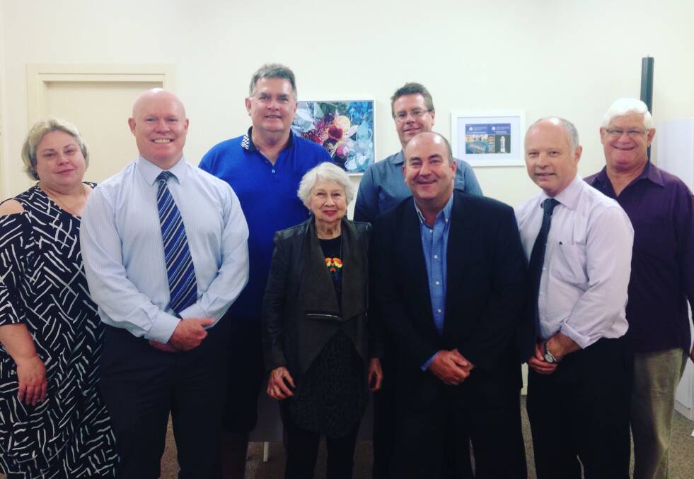 IN: Kay McNiven, Cameron McDonald, Gavin McClure (Vice President), Marie Beikmanis (President), Greg Langford (Treasurer/Secretary), Shane Douglas, Steve Warwick and Gary McKay, new Kiama & District Business Chamber Board for 2017/18 formed this week at the AGM. Picture: Contributed