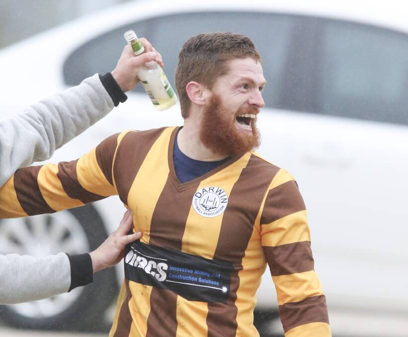 CELEBRATION: Rohan Baldock celebrates at Wivenhoe on Saturday afternoon after becoming just the 12th player ever to kick 200 goals in one season. Picture: Cordell Richardson