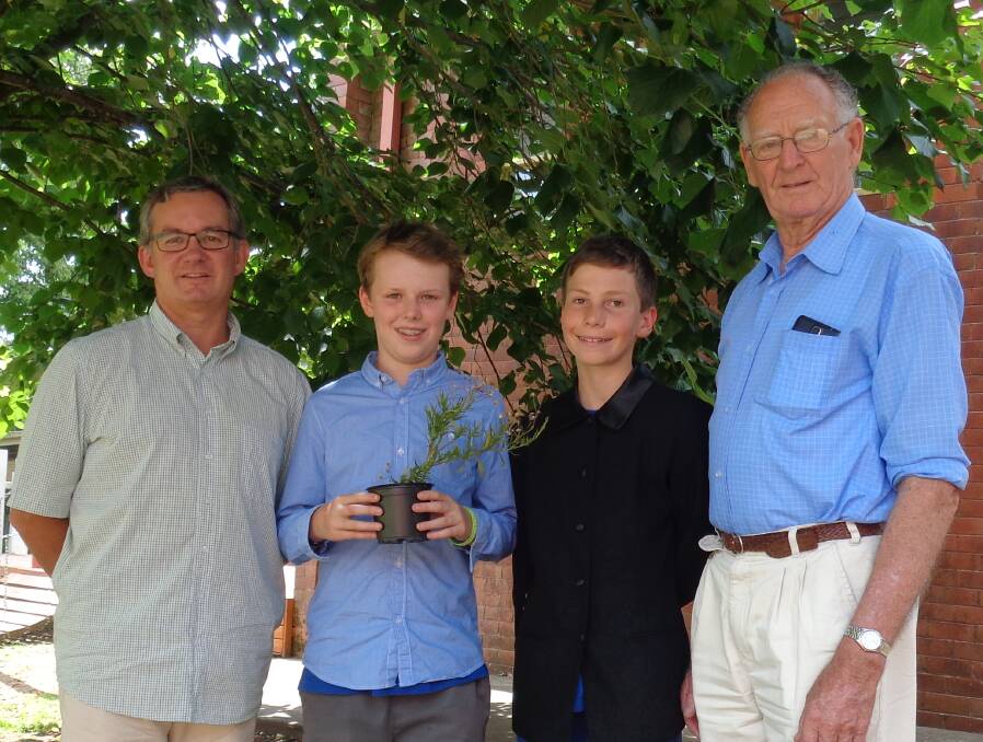 WEED DEBATE: Berry Public School student and interviewer Alastair Urquhart (second from left) with teacher Brett Sutton, program host Dylan Faust and special guest, Alistair’s grandfather and fireweed expert Robert Cochrane.