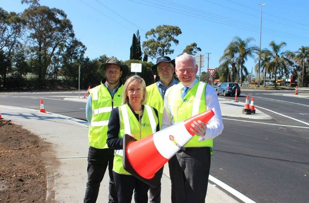 Kiama MP Gareth Ward with RMS staff opening the upgraded roundabout at Cambewarra and Moss Vale roads in Bomaderry, as part of the start of work on the Berry to Bomaderry upgrade of the Princes Highway.
 