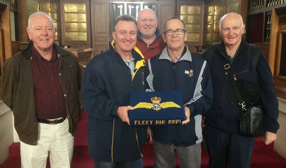 Members of the Fleet Air Arm contingent who visited the St George Chapel in Ypres. This little chapel has knitted cushions on all the seats of units, ships, regiments etc that contributed to the defence of this little town. Incredibly there is one from the Fleet Air Arm.
