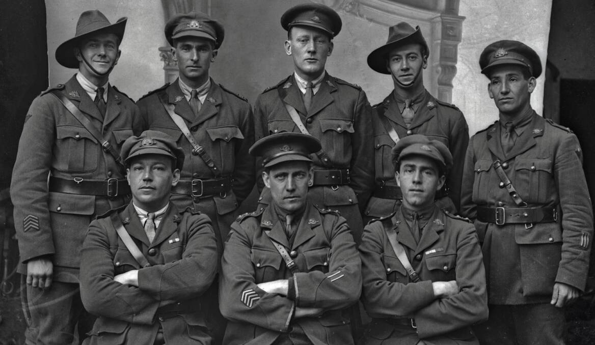 Lieutenant Joseph Maxwell VC MC and Bar DCM (far right front row) was discovered among the glass negatives of The Lost Diggers of Vignacourt collection. He is pictured with the 2nd Division 18th Battalion. This photo was taken in Vignacourt, France, in November 1918. Courtesy of the Australian War Memorial. Accession number  P10550.127 
The Louis and Antoinette Thuillier Collection of The Lost Diggers of Vignacourt have been donated to the Australian War Memorial by Kerry Stokes on behalf of Australian Capital Equity Pty Ltd.
