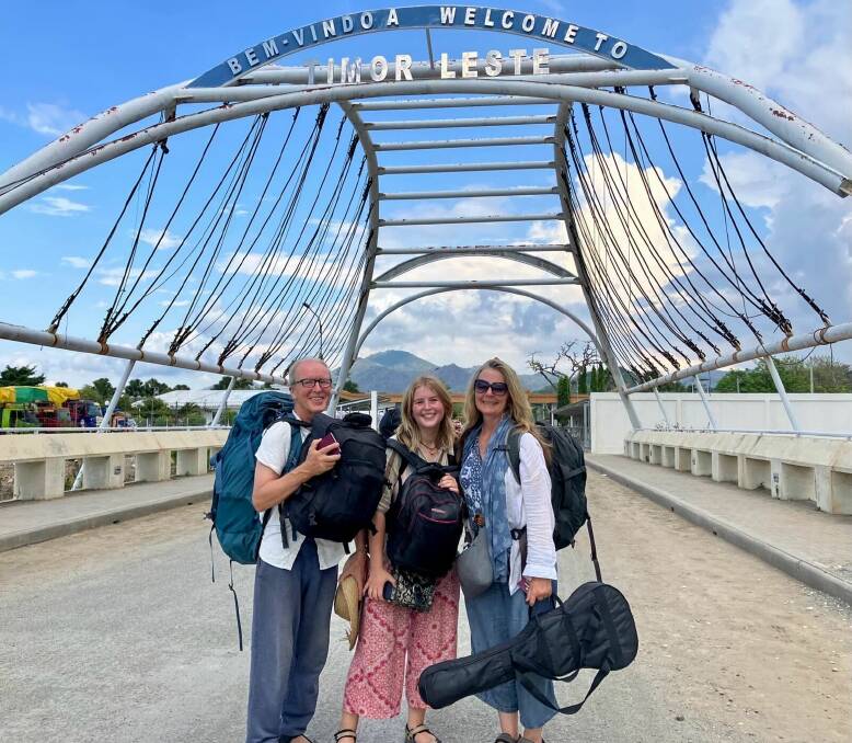 Theo Simon and wife Shannon Coggins and their daughter Rosa, at the border of Timor Leste before arriving in Australia. Picture supplied
