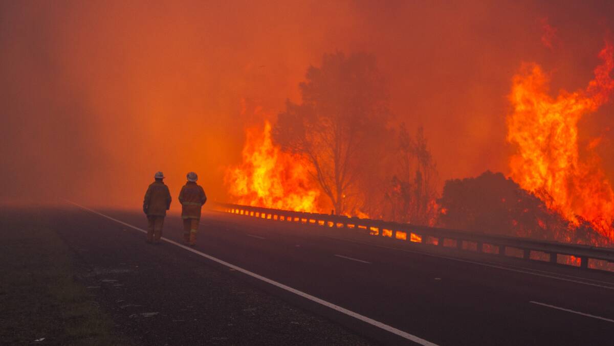 Inside a bush fire at Maddens Plains, December 2015. Picture: Mick Reynolds, NSW RFS