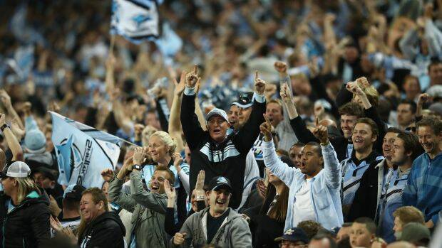 Delighted: Sharks supporters cheer during the NRL Preliminary Final win over the North Queensland Cowboys at Allianz Stadium. Photo: Mark Kolbe