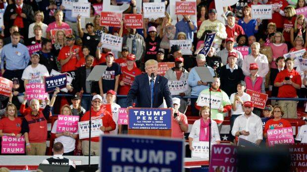 Donald Trump rallies the faithful in Raleigh on Monday. Photo: AP