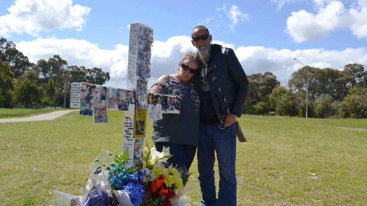 Kylie and Darrin Vernon are refusing to take down Ben's roadside memorial. Photo: Nathan Hondros.
