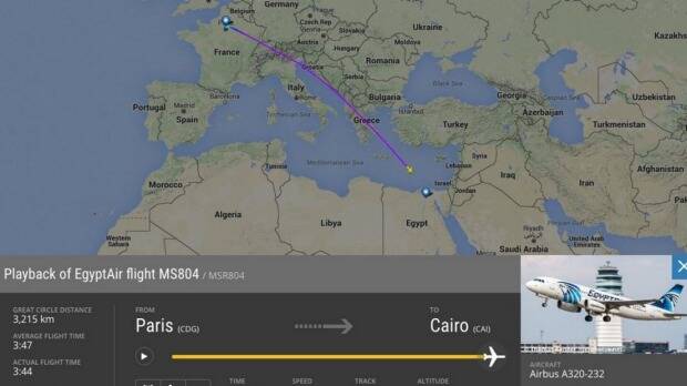EgyptAir flight MS804 was travelling between Paris and Cairo when it vanished from radar. Photo: flightradar24