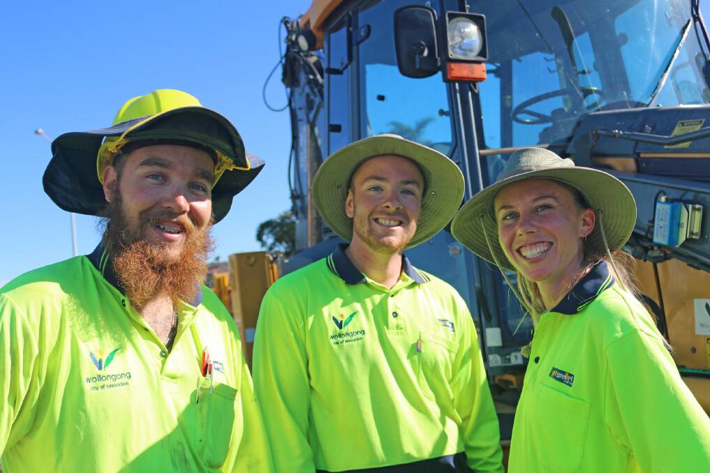 Labourer trainee Chris O’Hara, horticultural apprentice Dylan Brown, and horticulturalist Erin Martin. Picture: Wollongong City Council.