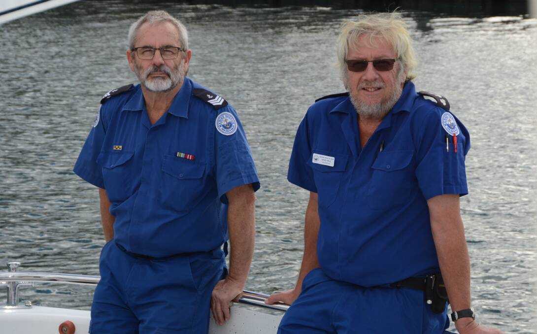 NEW TWO: Dave Lindley and Dave Hall on the deck of the Lewis Dunn rescue vessel.