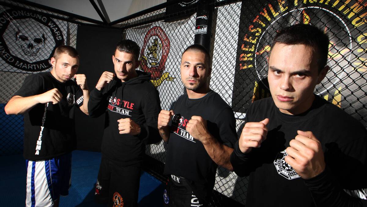 FOCUSED: Freestyle Fighting Gym fighters Jacob Cooper, Adam Ozkan, Orcun As and Shane Coleman will compete in the IMMAFA Arnold Classic International. Picture: Sylvia Liber