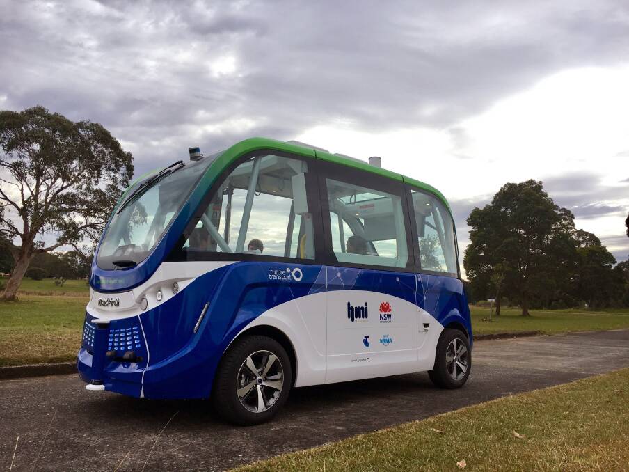 The driverless bus that is being trialled by the NSW government. Kiama Council is looking to trial a similar vehicle along the town's main street. Picture: AAP