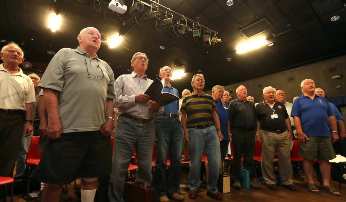 More than 350 singers from around Australia and NZ are coming to Wollongong for "Let All Men Sing" - a selection of male choirs coming together at the WEC. Pic of John Pronk, Dai Hodges, Vince Elliott, Warrick Grace, Chris McRobert and Harry Phillips. Picture: Sylvia Liber