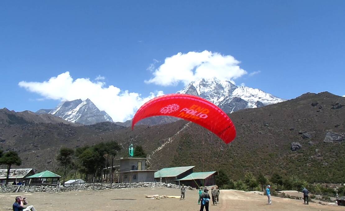 Success: Ken landed back at base camp after a few minutes flight while his support crew took several days to return.