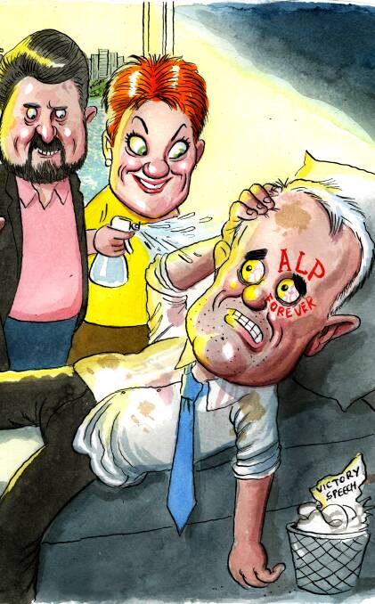 Election hangover: Malcolm Turnbull is not the only one in shock after an election night that  set the scene for an endless blame game. Illustration: John Shakespeare.