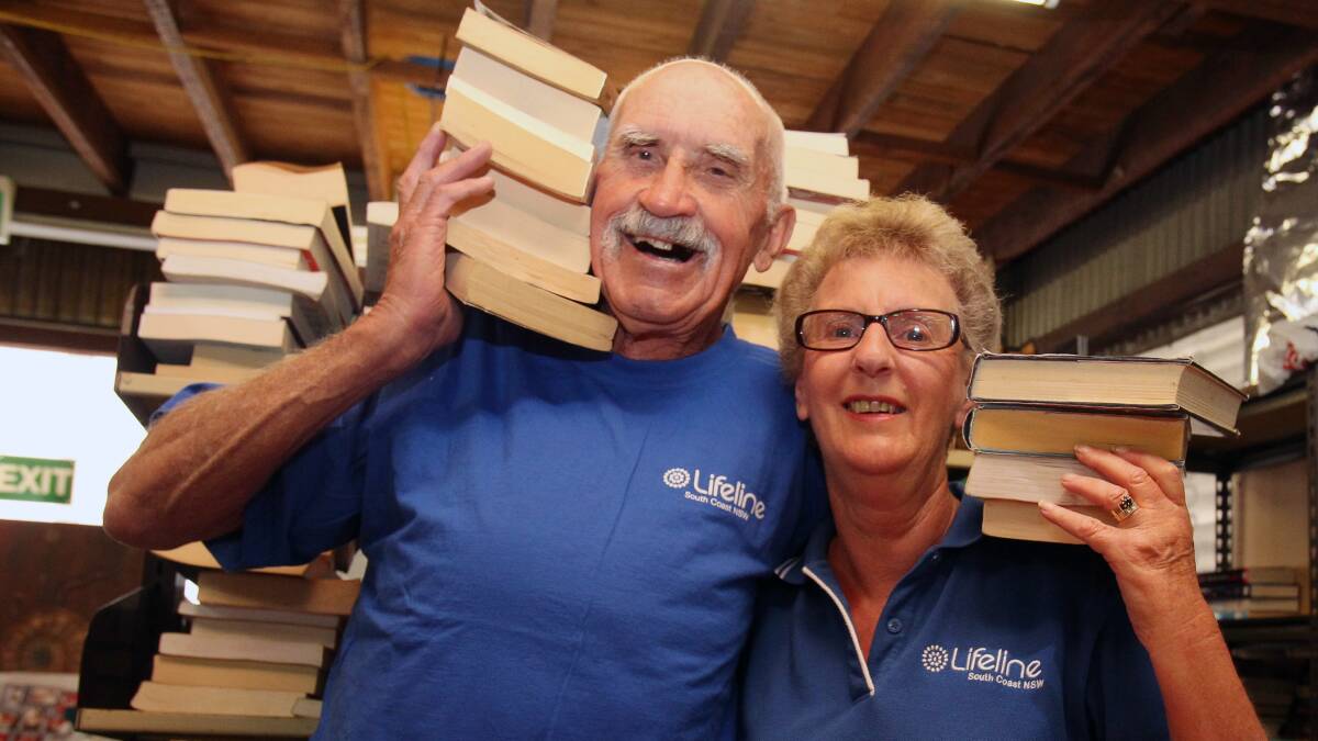 Big Book Fair: Long-time Lifeline volunteers Neville Jolly and Liz Carter are looking forward to helping run the Big Book Fair from October 9-11. Picture: GREG TOTMAN