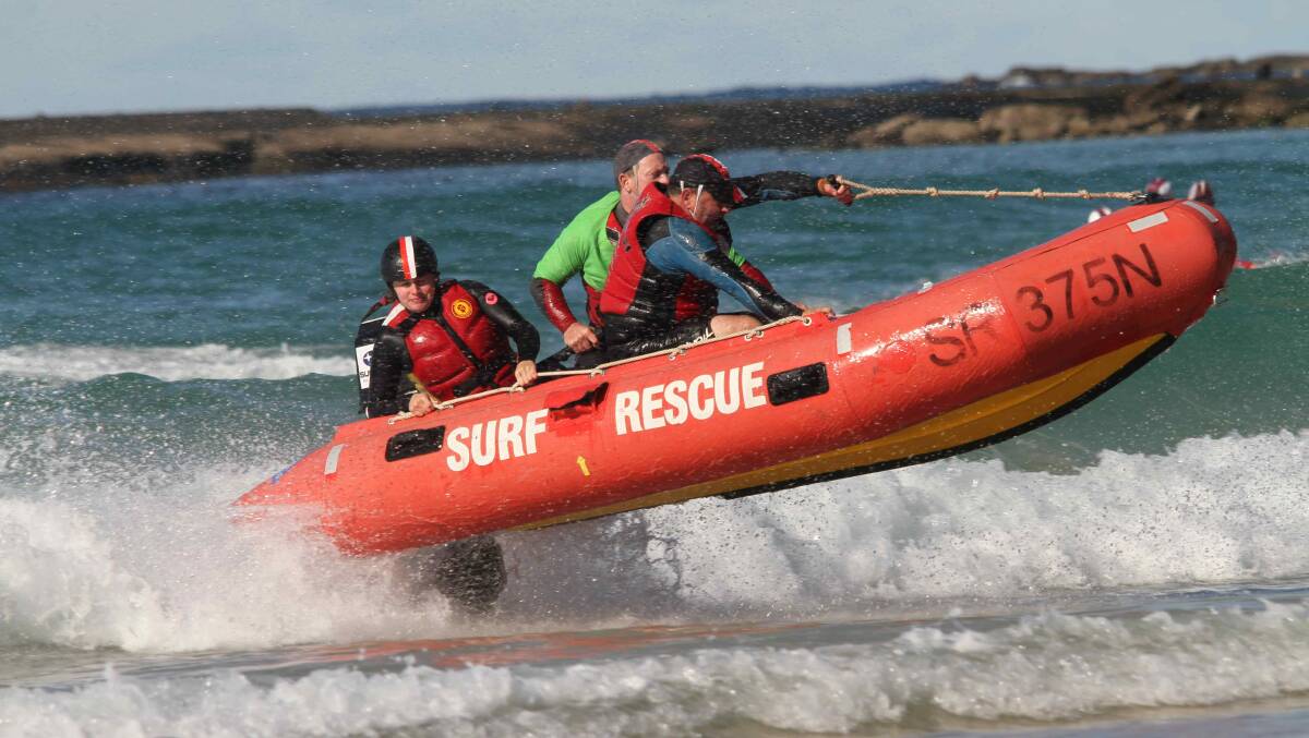 RIDING HIGH: One of the many Kiama Downs SLSC crews which helped the club win the NSW IRB Championships in Mollymook on July 2-3. Picture: Alan Freeman. 