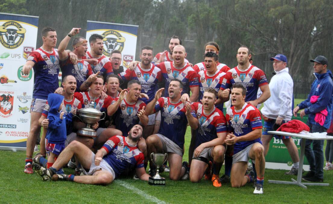 DEFENDING PREMIERS: Gerringong Lions players celebrating back-to-back first grade Group 7 premierships last year. 