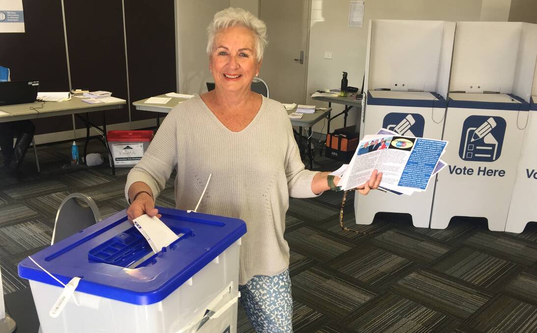 AT THE POLLS: Pre-poll voting for the Kiama council elections has begun. Lesley Timmins of Kiama Downs casts her vote. Picture: Brendan Crabb