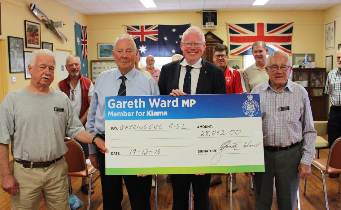 Member for Kiama Gareth Ward presenting $28,062 funding to the Gerringong RSL Sub-Branch to upgrade the Soldiers Memorial Hall.