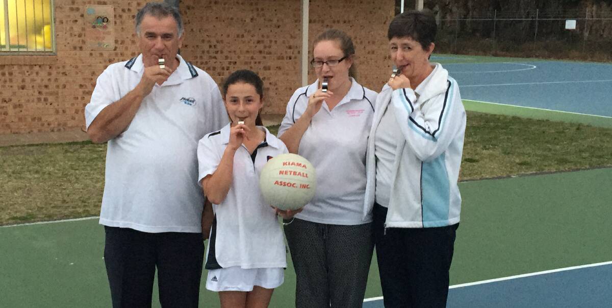 MAKING THE CALL: Accredited umpires Ted Beedles, Amelia Beahan, Helen Beedles and Rhonda Beedles from the Kiama Netball Association. Picture: Brendan Crabb 