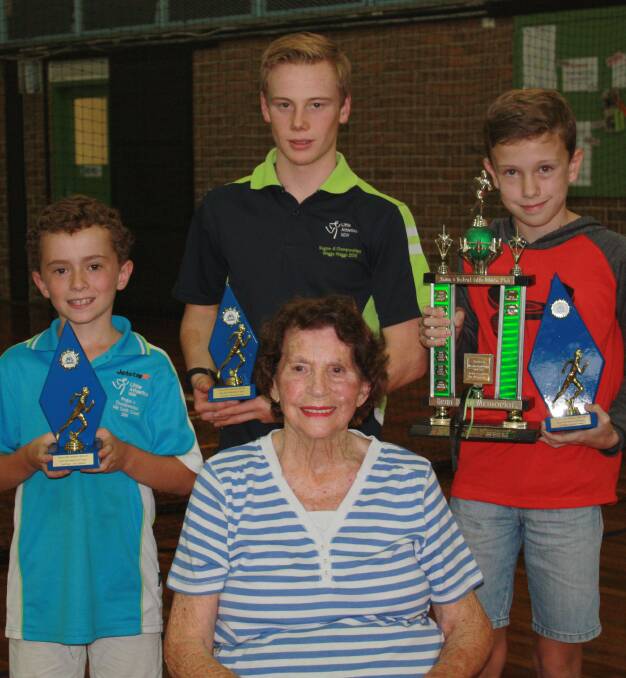 RECOGNITION FOR HARD WORK: Joan Blair with Elias Oldfield, Lachlan Poole and Jake Cleal-Cook at the presentation. Picture: Supplied