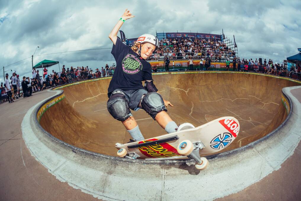 TRICKY: Kieran Woolley competing at the Australian Bowl-Riding Championships. Picture: Dean Tirkot 
