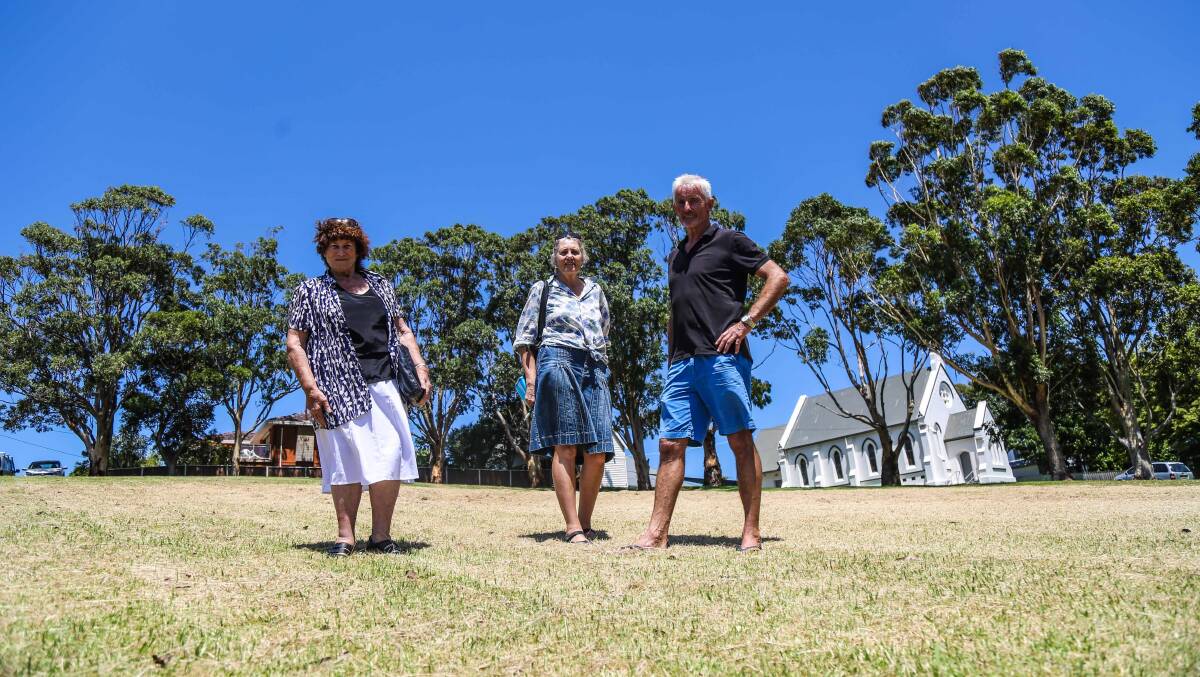 CONCERNS: Residents Alma Macpherson, Hermione Upfill-Brown and David Vrocherie had opposed council's proposal at Gerringong. Picture: GEORGIA MATTS
