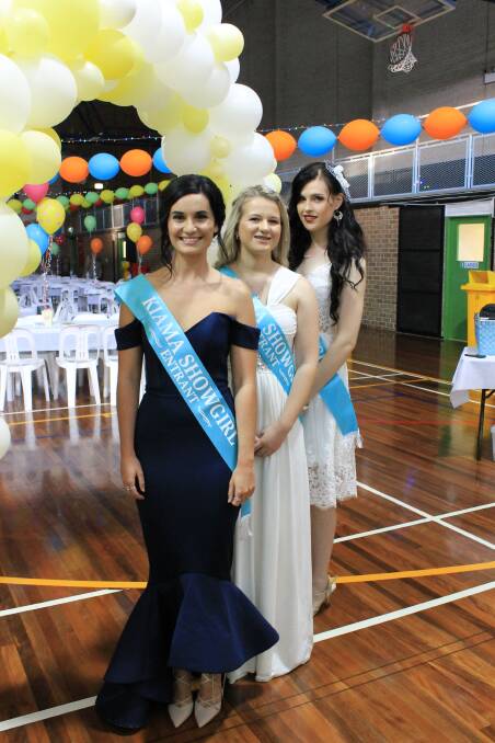 The 2016 Kiama Showgirl entrants Lucy Marsden, Courtney Sopher and Amelia Murphy at the Show Ball. Picture: Supplied