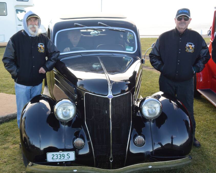 SHOW TIME: Romans Hot Rod Association president John Dickie with members Ross Supple and Phil Bissell and a 1936 Ford. 
